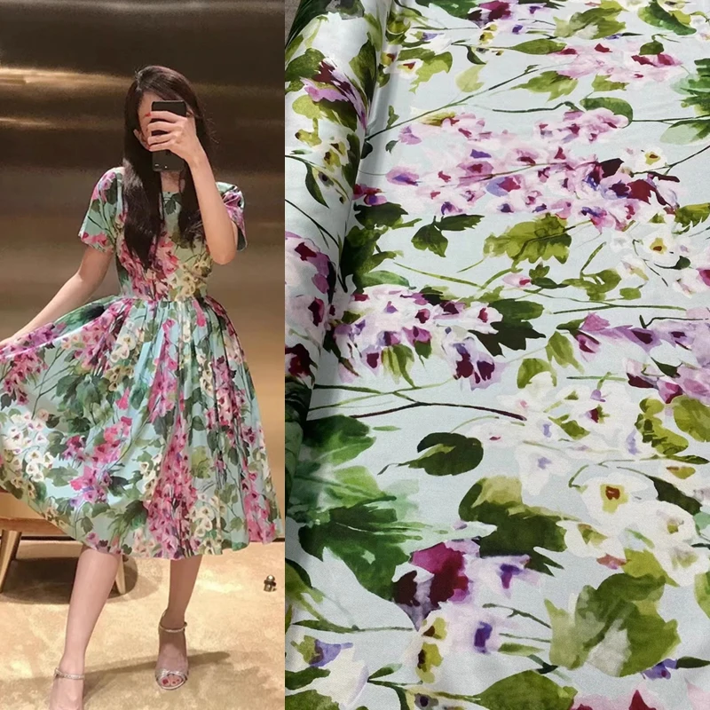 Brand New Stretch Silk Twill Classic Plant Gallop Luxury Summer Dress Shirt Designer Fabric Sewing Handmade Home Div Woven Tulle