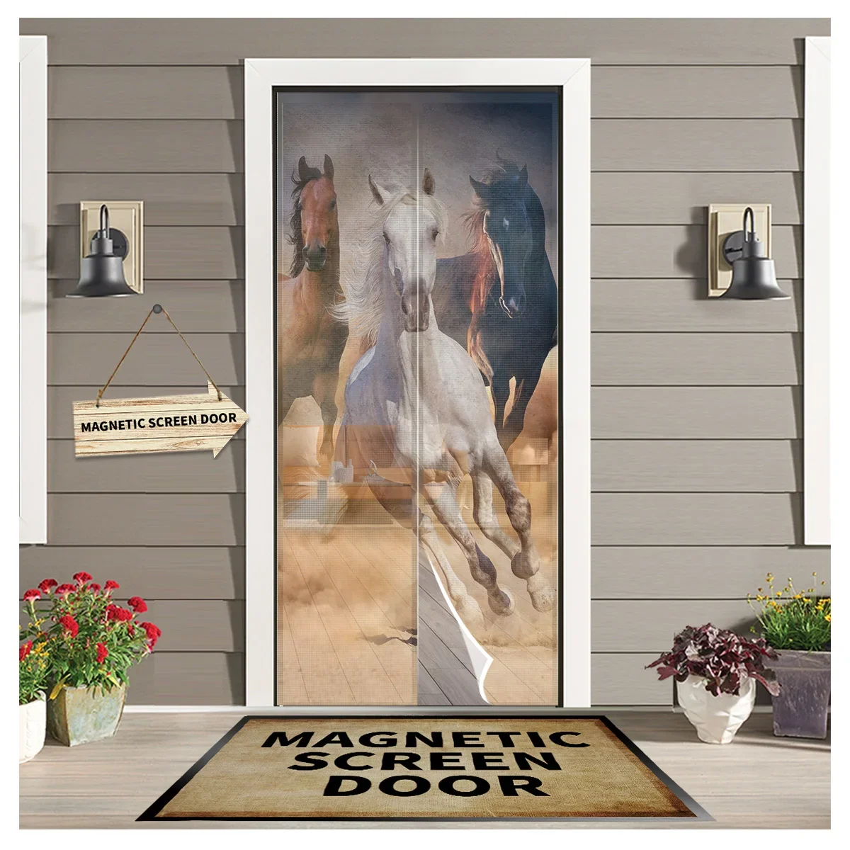 Animale Galoppo Cavallo Nuova Camera Da Letto Tenda Zanzariera Magnetica Porta Della Cucina Zanzariera In Tessuto Voile