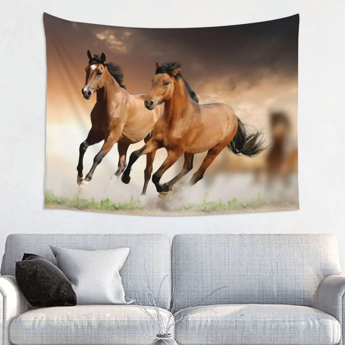Horse Family Running Tapestry Wall Hanging Fabric Tapestry Galloping Animal Lovers Ins Throw Rug Coperta Room Decor Yoga Mat