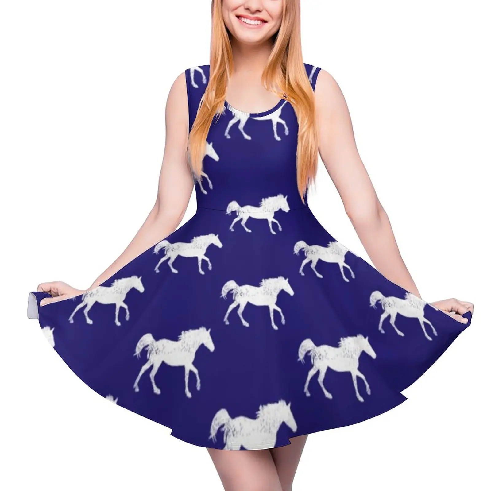 Abito Da Cavallo Al Galoppo Corsa Cavalli Stampa Abiti Casual Donna Beach Skate Dress Summer Print Vestido Large Size