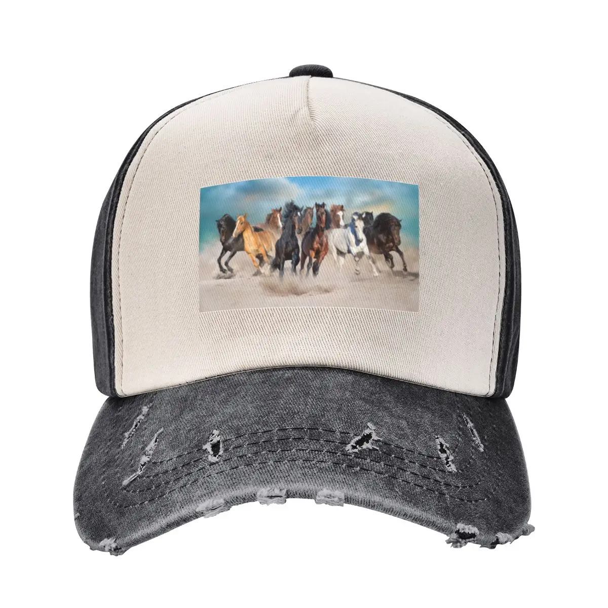 Berretti Da Baseball Horse Herd Animal Running Merch Unisex Vintage Distressed Cotton Galloping Horses Lovers Copricapo Vestibilità Regolabile