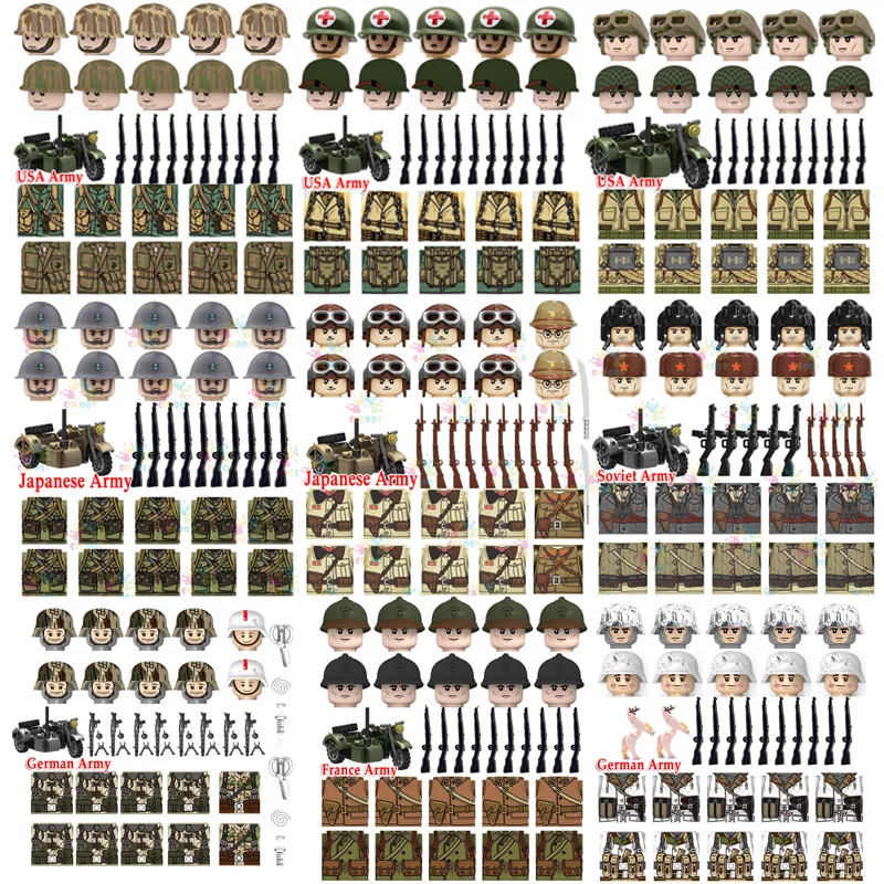 Kids Toys Ww2 Soldier Building Blocks Soviet  Us France Army Figures Bricks Military Tricycle Toys For Children Birthday Gifts