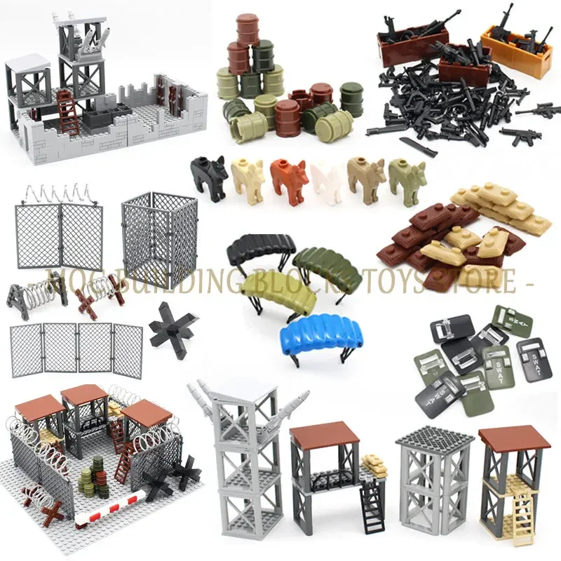 Moc Scena Militare Accessori Giocattolo Mattoni Da Costruzione Blocco Base Soldati Figure Dell'Esercito Arma Filo Spinato Sandbags Series
