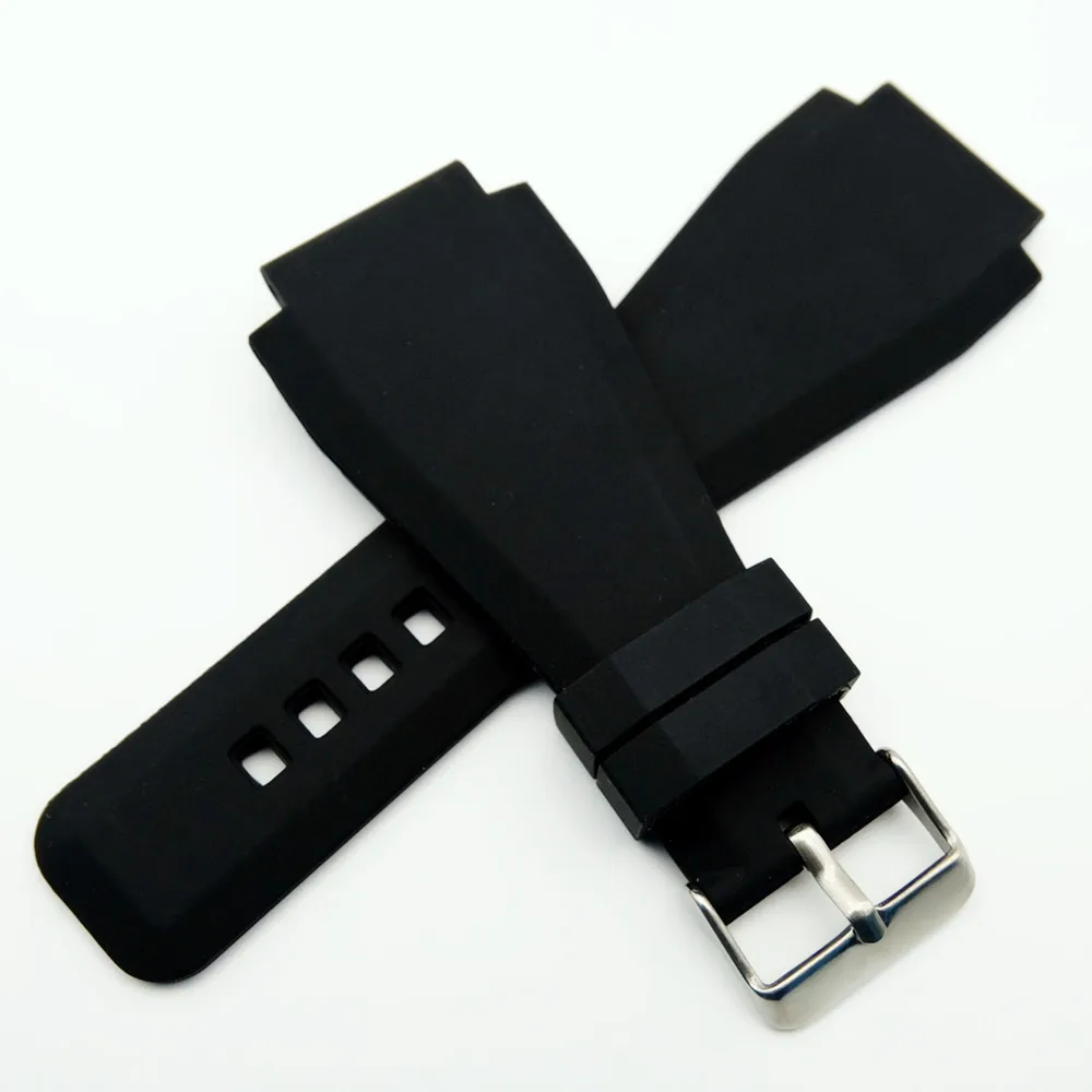 Nuovo Per Campana 34X24Mm Gomma Di Silicone Watch Strap Band Ross Br-Br-03 Chiusura Cinturino Nero + Strumento