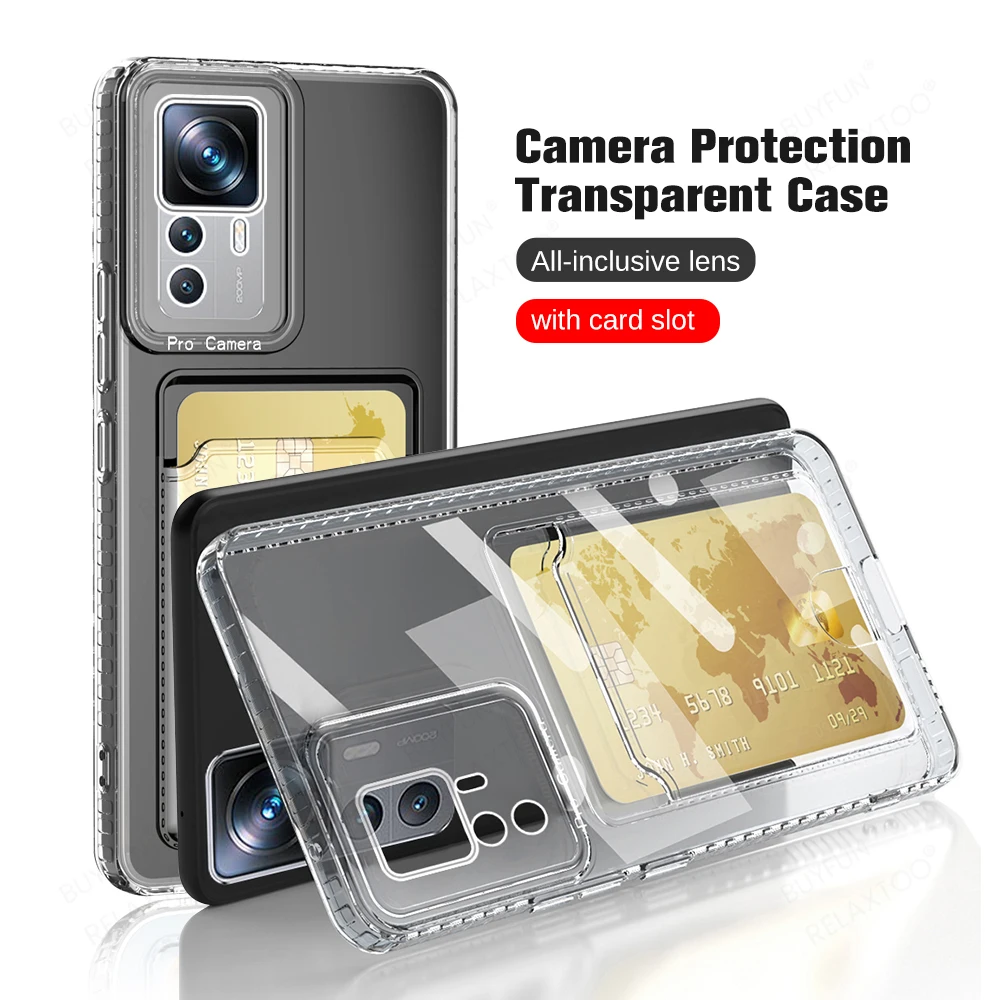Per Xiaomi 12 T Pro Case Clear Card Bag Portafoglio Soft Silicon Back Cover Xiomi Xiaomy Mi12T Mi 12 T 12 T Pro Camera Antiurto Coque