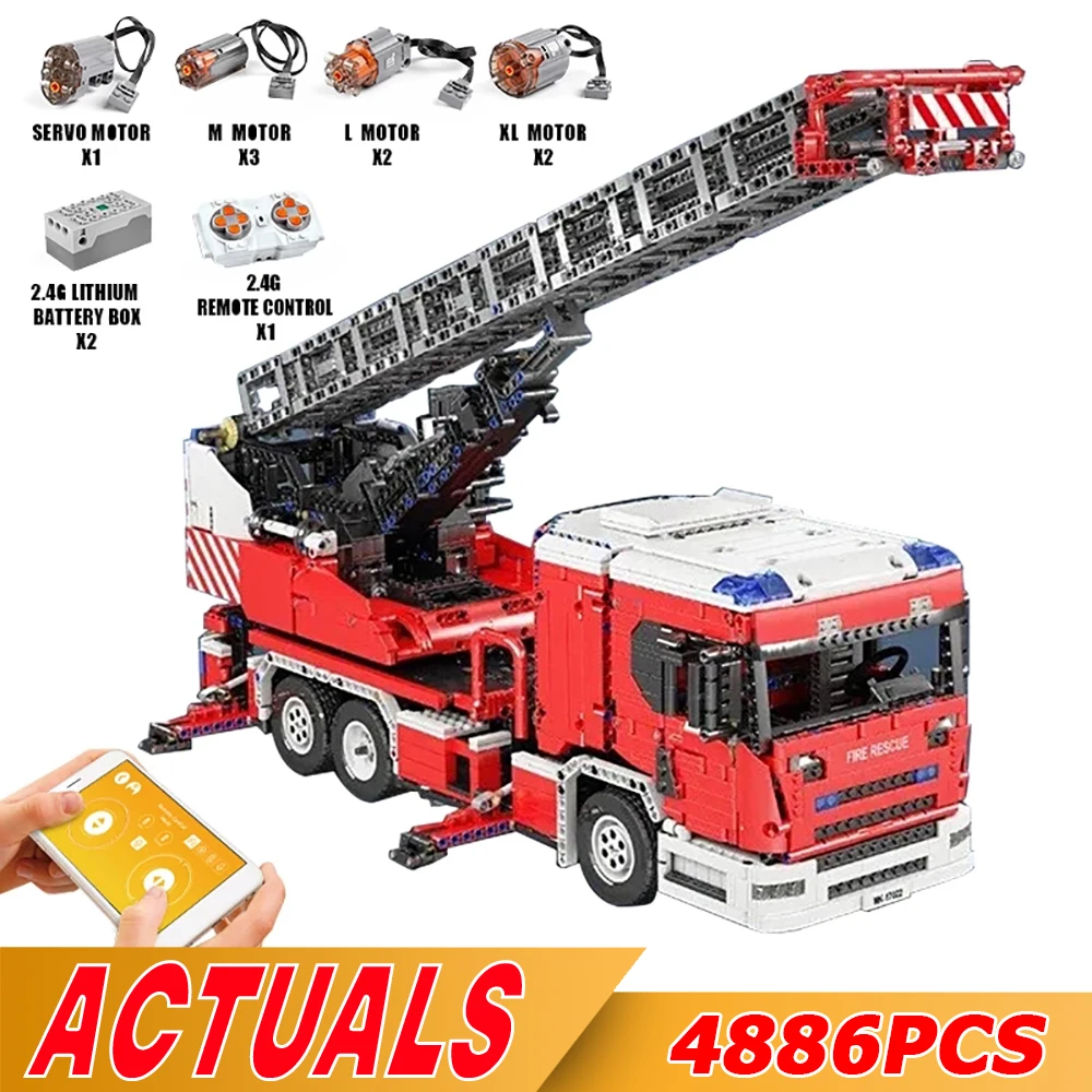 Mold King 17022 Technical Building Toys For Boys L'App Rc Motorizzata Fire Ladder Truck Kit Model Blocks Mattoni Giocattoli Per Bambini Regalo