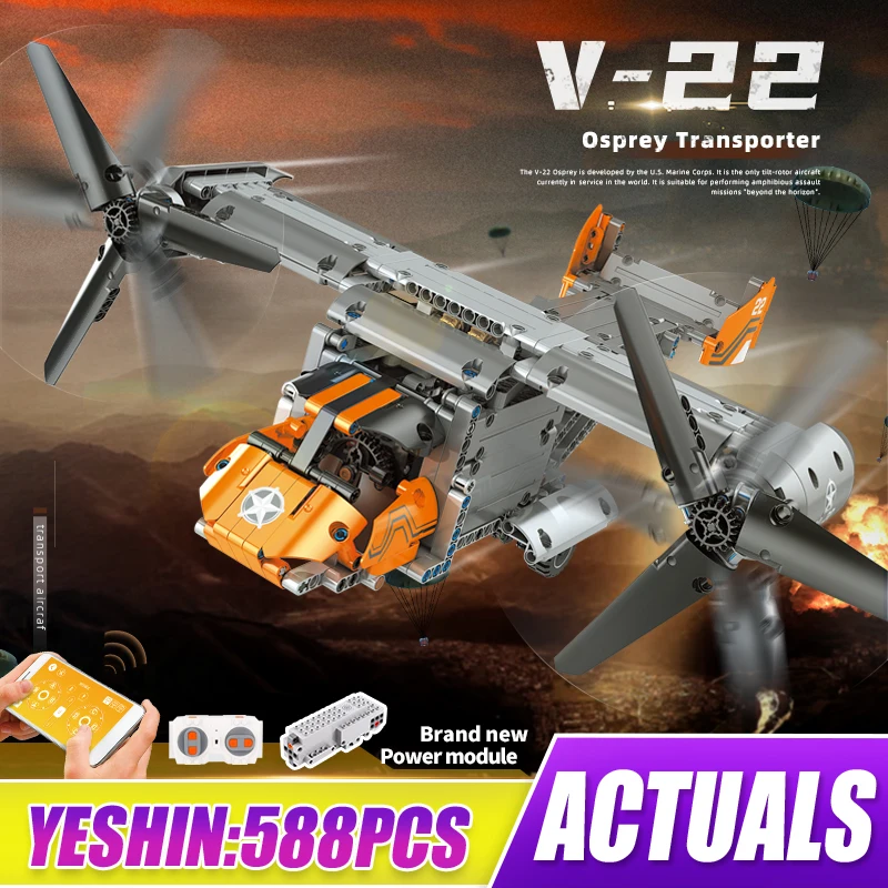 Mold King 15043 Technical V-22 Osprey Transport Aircraft Compatibile Con Moc-10855 Building Block Brick Kids Christmas Gift