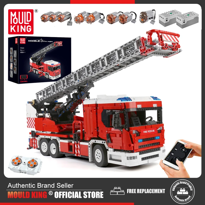 Mold King 17022 Technical Building Toys For Boys L'App Rc Motorizzata Fire Ladder Truck Kit Model Blocks Mattoni Giocattoli Per Bambini Regalo