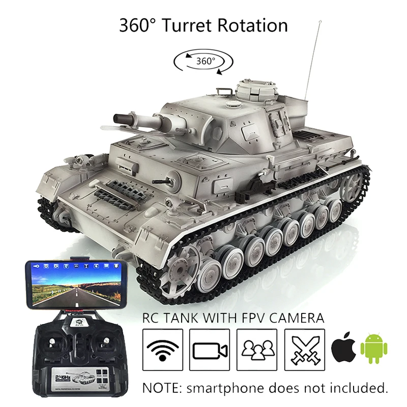2.4G Henglong Fpv 1/16 7.0 Panzer Iv F Rc Tank 3858 360 ° Torretta Cambio In Acciaio Infrarossi Combat Bbs Softair Th17389-Smt7