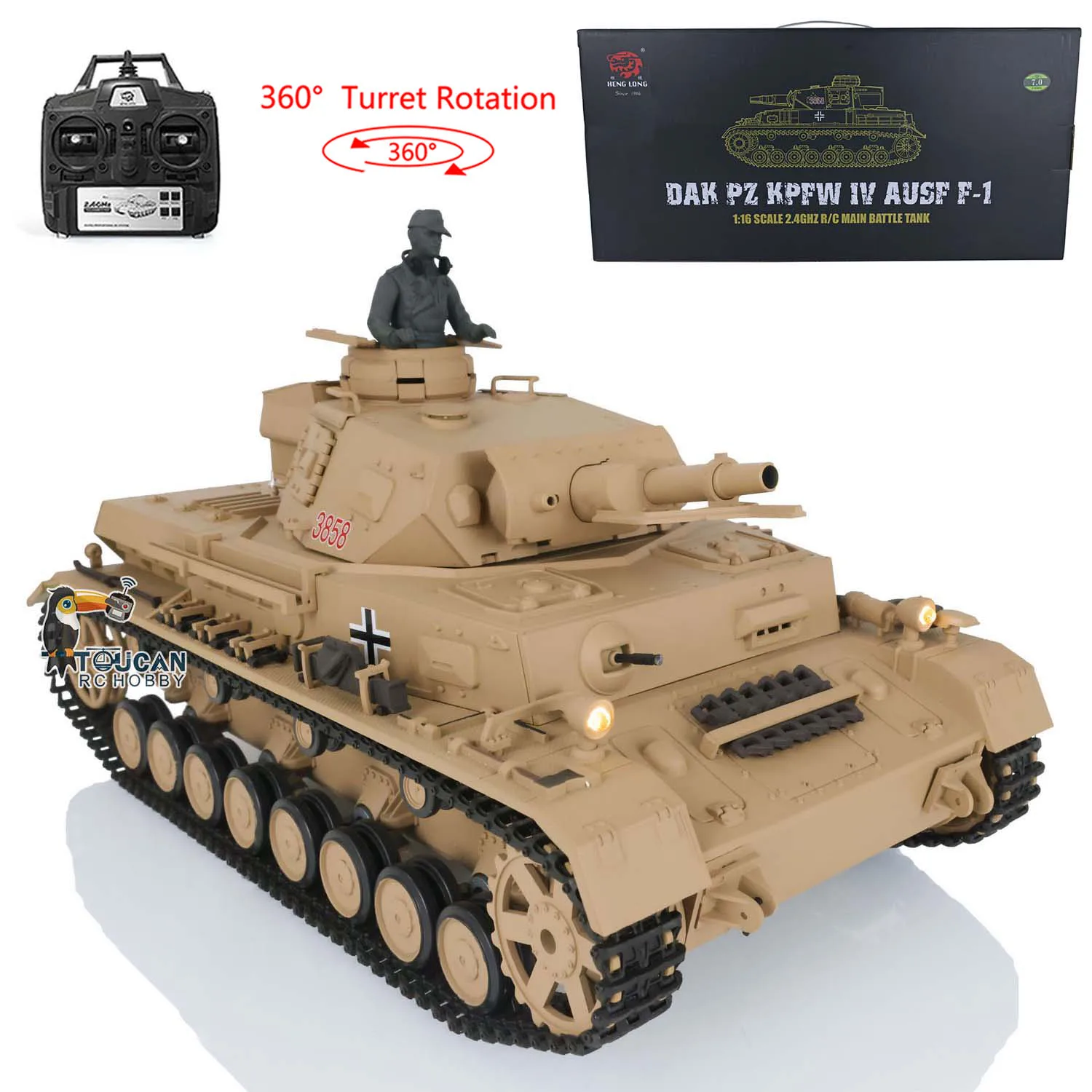2.4G Henglong 1/16 7.0 Plastica Panzer Tedesco Iv F Rtr Rc Tank 3858 360 ° Torretta Infrarossi Combat Bbs Softair Th17380-Smt7