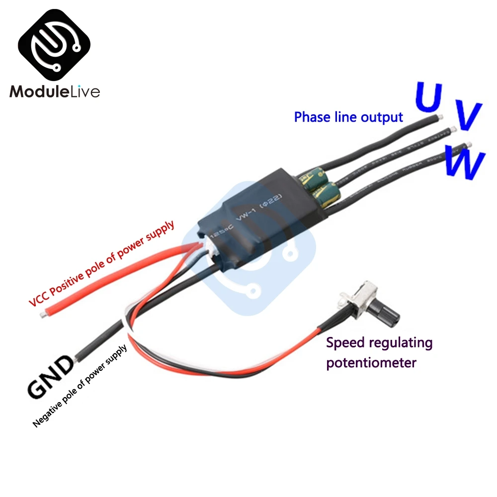 Bldc 3 Fasi Dc Brushless Motor Drive Controller Dc 7V-24V Pwm Driver Hallless Con Potenziometro Per Motore 2/6/12/14 14 Poli