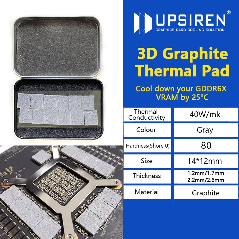 Upsiren Gddr 6X Vram 40W/Mk 3D Graphite Thermal Grease Pad Per 3070Ti 3080Ti 3090 Grafene Thermal Pad