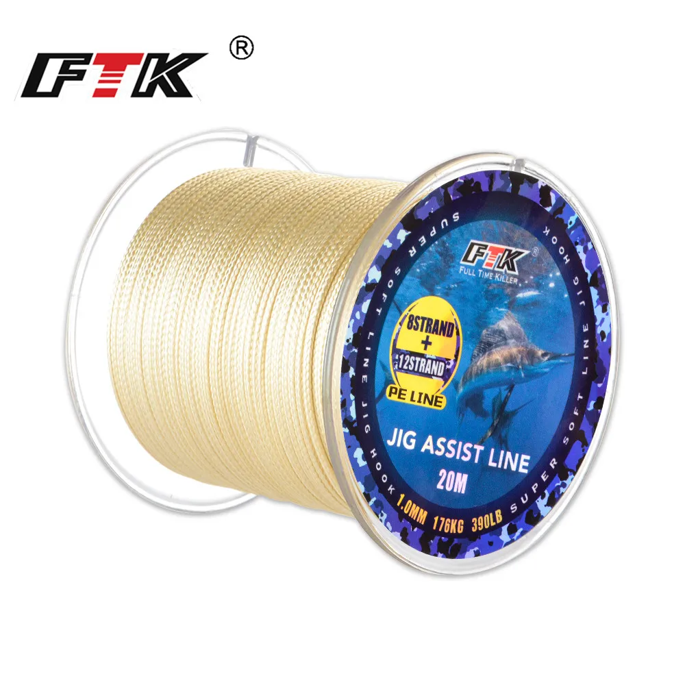 Ftk 20M 12 + 8 Fili Pe Intrecciato Lenza 210Lb/300Lb/390Lb Super Soft Line Jig Assist Hook Wire Multifilamento