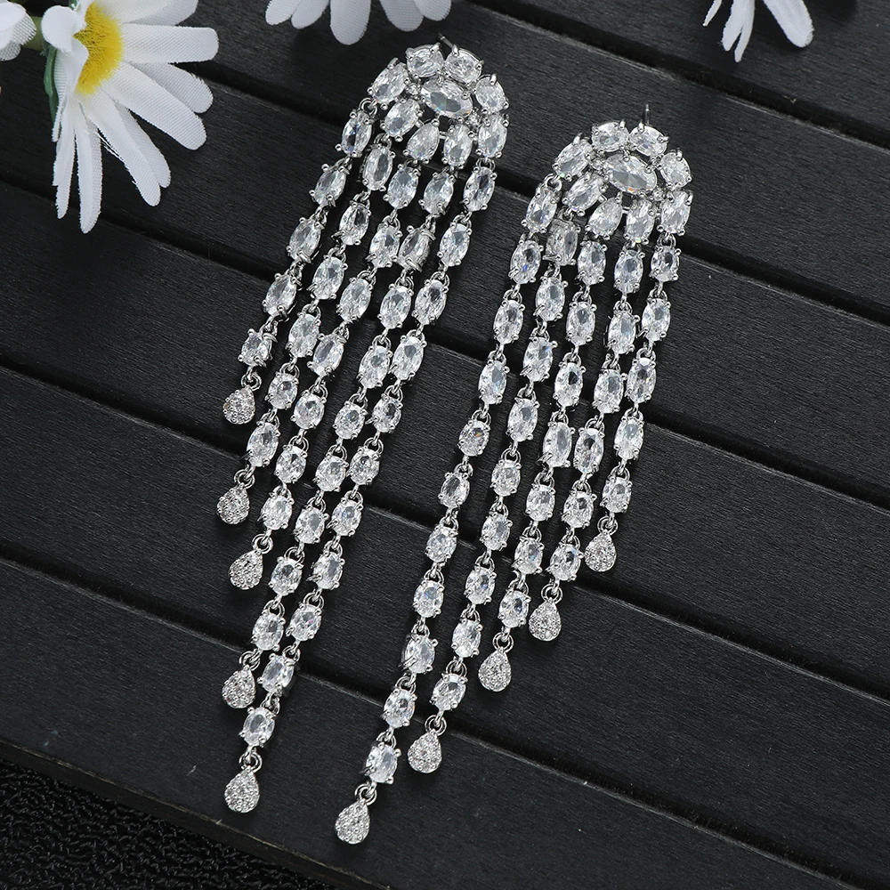 Orecchini Lunghi Di Lusso Con Nappe A Goccia D'Acqua Per Le Donne Festa Di Nozze Gioielli Da Sposa Indiani Dubai Boucle D'Oreille Femme Gift E1212