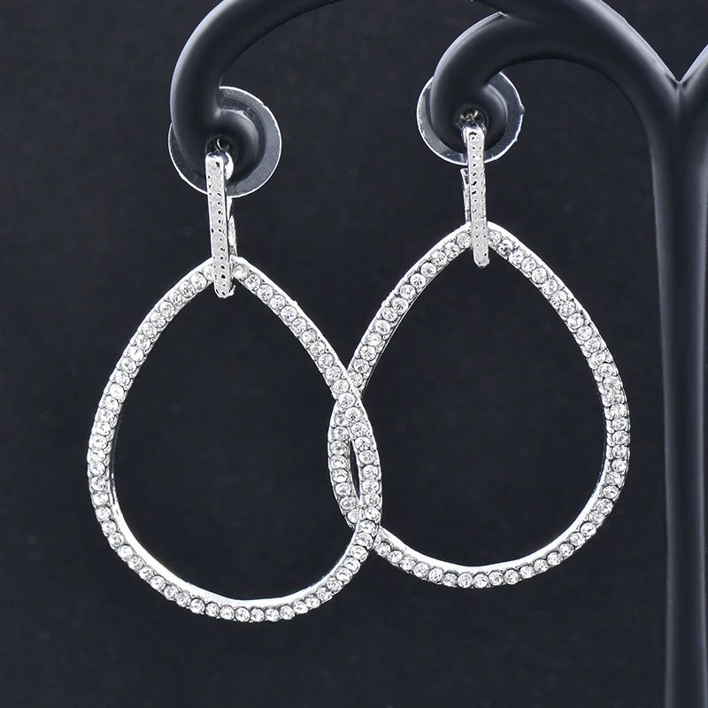 Leeker Fashion Big Hollow Waterdrop Orecchini Pendenti Per Le Donne Black Gun Silver Color Full Crystal Fashion Orecchini 062 Xs6