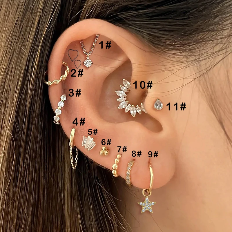 Crystal Waterdrop Piercing Orecchini 1Pc Tragus Flat Cartilagine Ear Stud Helix Conch Rook Lobe Ear Ring Labret Jewelry Gifts Cc092