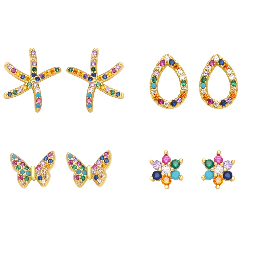Mini Zircone Stella Marina Orecchini Per Le Donne Ragazze Orecchini Farfalla Placcati Oro Orecchini A Goccia Orecchini Arcobaleno Gioielli Ersa041