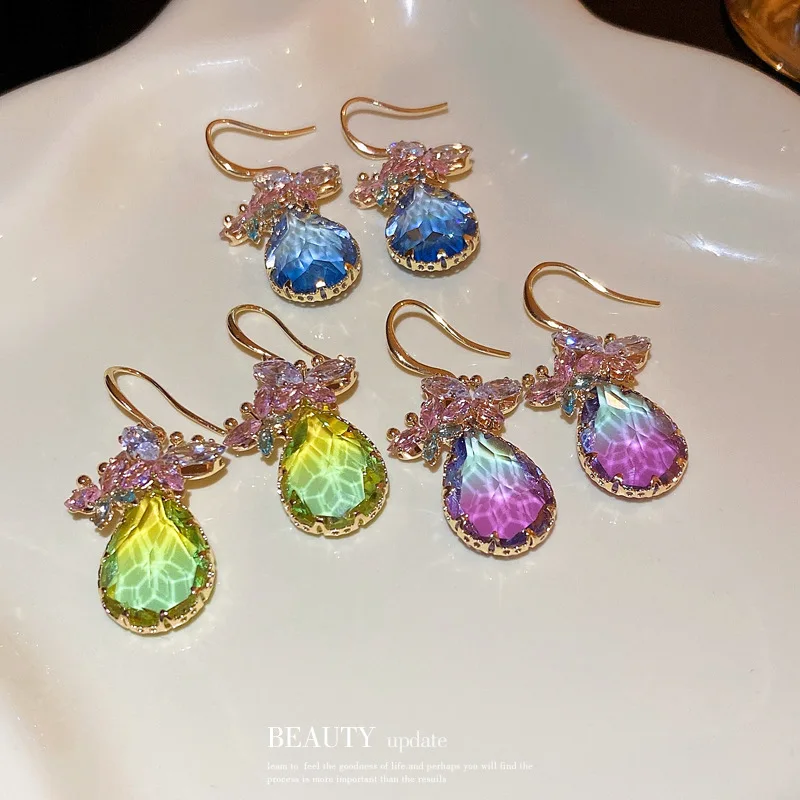 Gorgeous Vintage Zirconia Butterfly Earring Classic Jewellery Delicate Charm Waterdrop Pendant Earrings For Women Trendy Jewelry