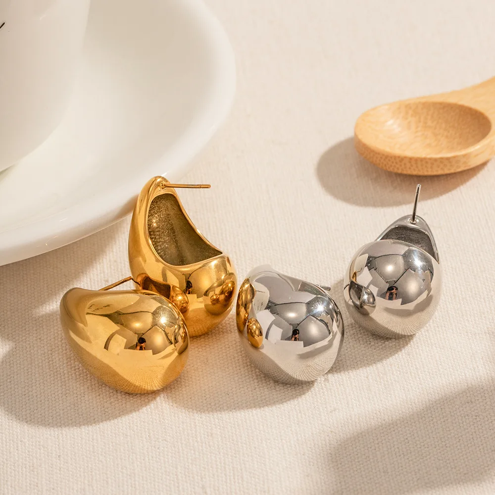 Minimalist Chunky Hollow Drop Earrings For Women Stainless Steel Gold Plated Waterdrop Hypoallergenic Earrings Dainty Jewelry