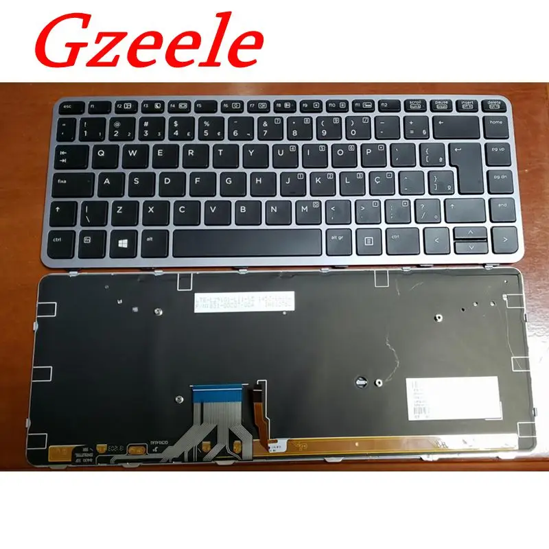 Gzeele Nuovo Per Hp Elitebook Folio 1040 Brasile Portoghese Tastiera Mp-13A13Usj442 P/N: 736933-001 Con Retroilluminazione Cornice D'Argento