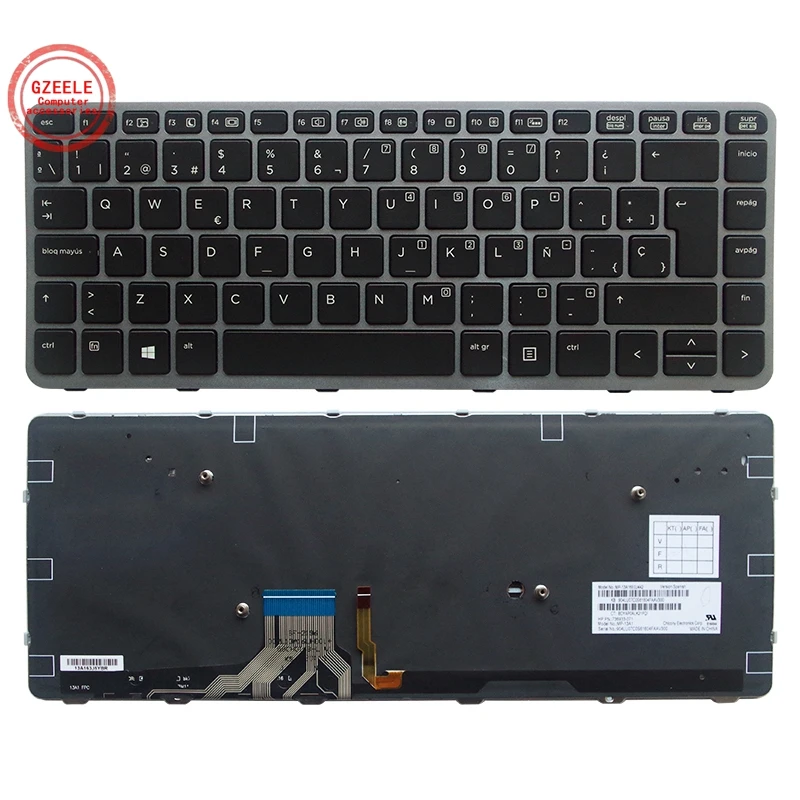Tastiera Retroilluminata Spagnola Per Hp Elitebook Folio 1040 G1 1040 G2 739563-001 739563001 Mp-13A1 Laptop Nero Sp/La