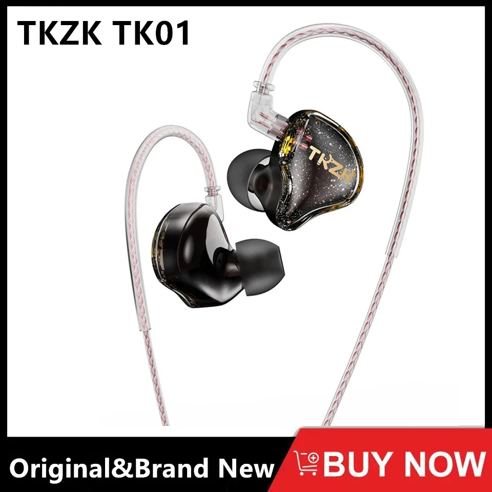 Tkzk Tk01 Auricolari Con Driver Dinamico Circuito Magnetico A 2Pin Placcato In Oro Dd In Ear Monitor Doppio Cavo Ofc Parallelo Hearphones Kz
