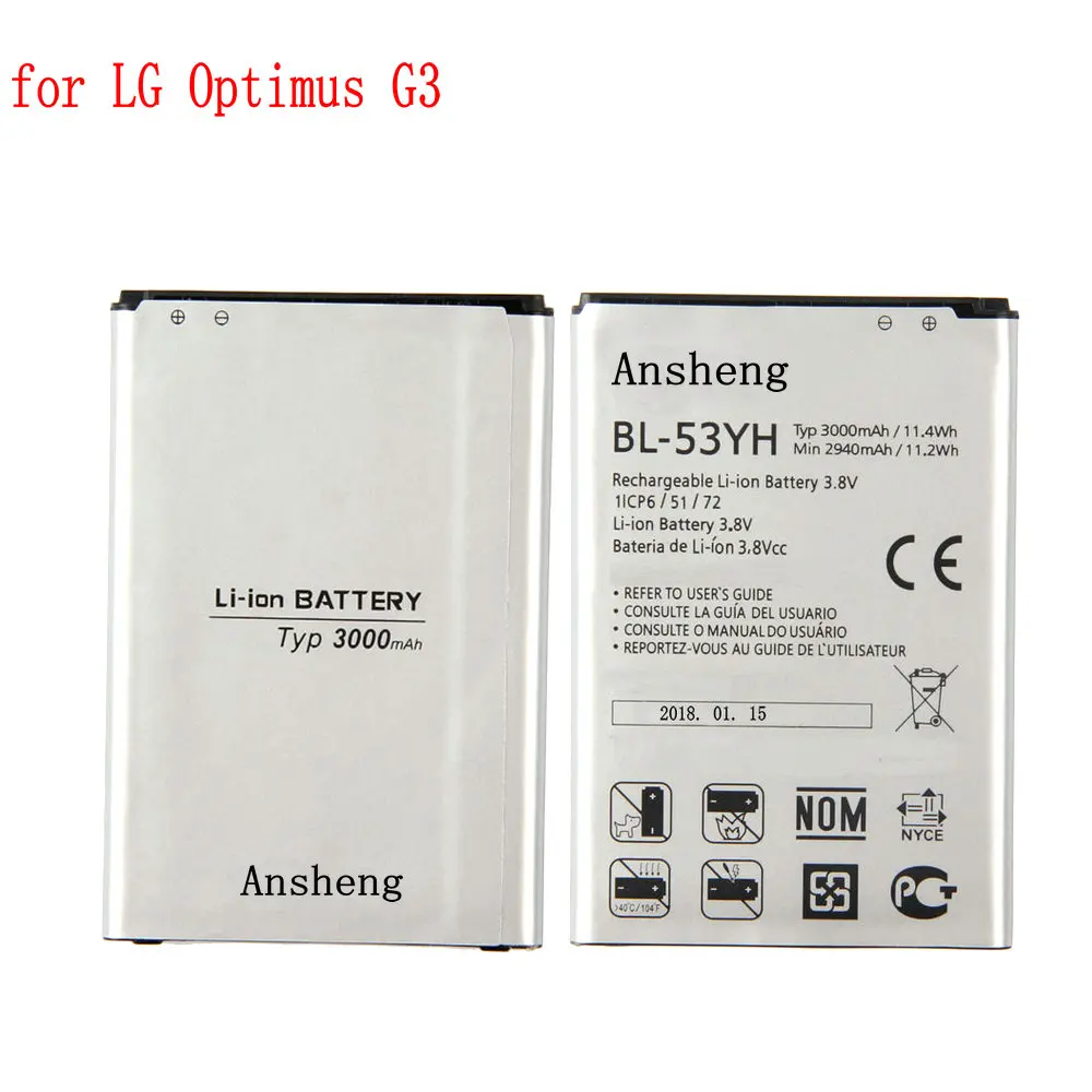 Originale 3000Mah Batteria Per Lg G3 D830 D850 D851 D855 Bl-53Yh D857 D858 D859 F400 F460 F470 Vs985 Del Telefono Mobile