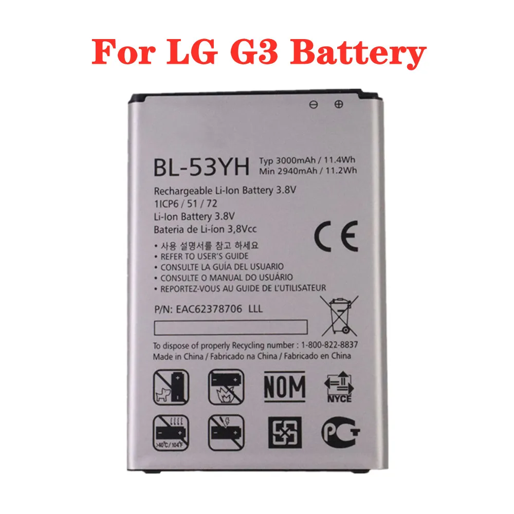 3000Mah Bl53Yh Bl-53Yh Batteria Per Lg G3 D858 D855 D857 D859 D850 F400 F460 F470 F400L D830 D851 Vs985 Batteria Del Telefono Bateria