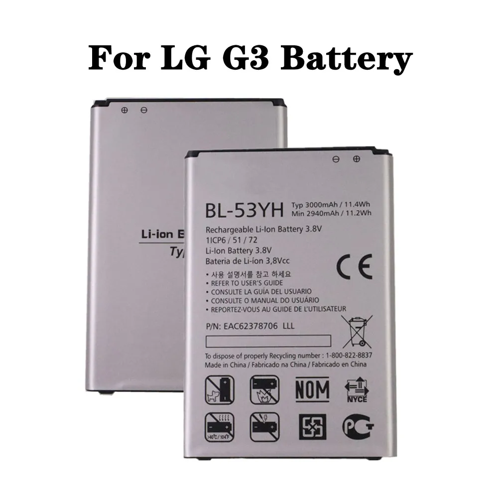 Nuova Batteria Bl53Yh Bl-53Yh Per Lg G3 Vs985 D859 D858 D857 D855 D851 D850 D830 F470 F460 F400 F400L 3000Mah Batteria Del Telefono