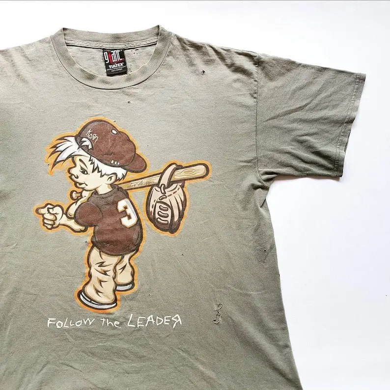 Vintage 90'S Korn Lil Slugger Follow The Leader Album Promo T Shirt Taglia L W 22X30 Maniche Lunghe O Corte
