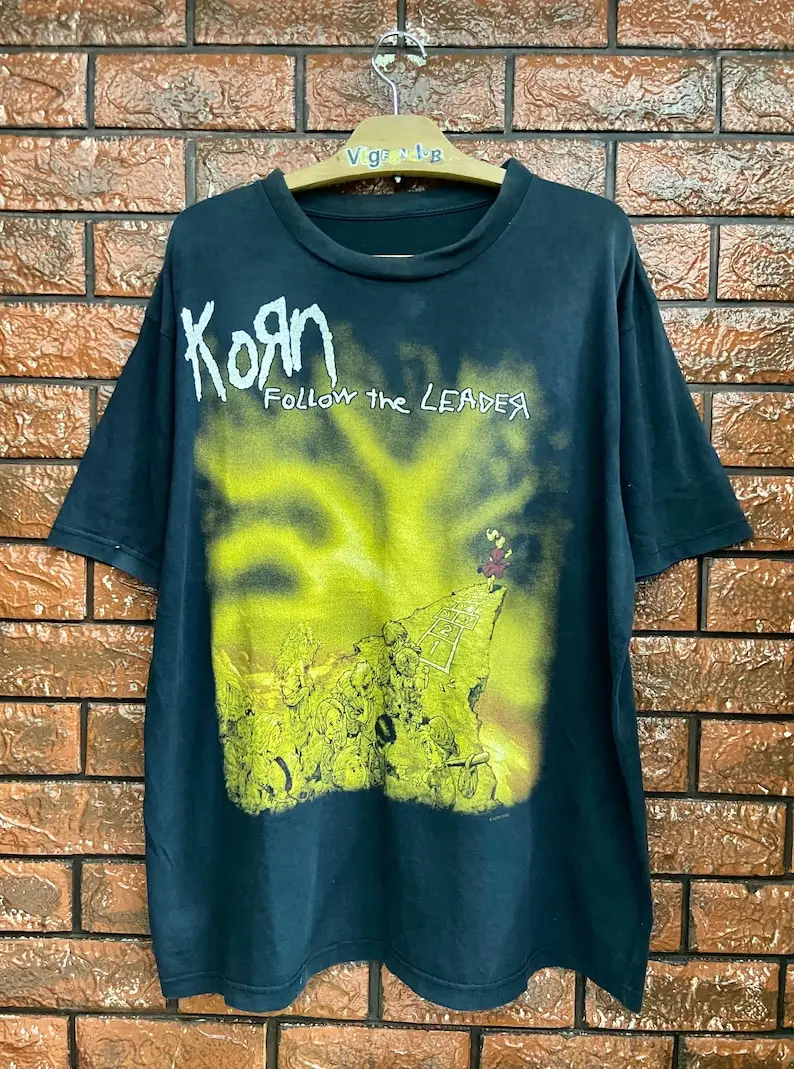 Vintage Anni '90 Korn Segui Il Leader 1998 Promo Album T Shirt Rap Rock Nu Metallo Alternativo Taglia Xl Maniche Lunghe O Corte
