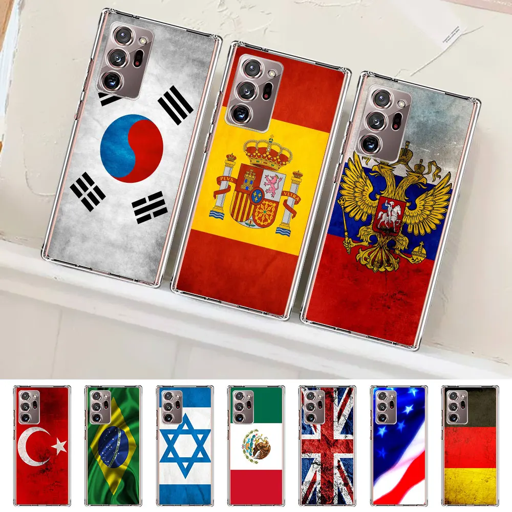 Bandiera Nazionale Ru Fr Uk Cover Per Samsung Galaxy Note 20 Ultra 5G 10 Plus 9 8 Custodia In Tpu Trasparente S23 Plus S22 Ultra 5G