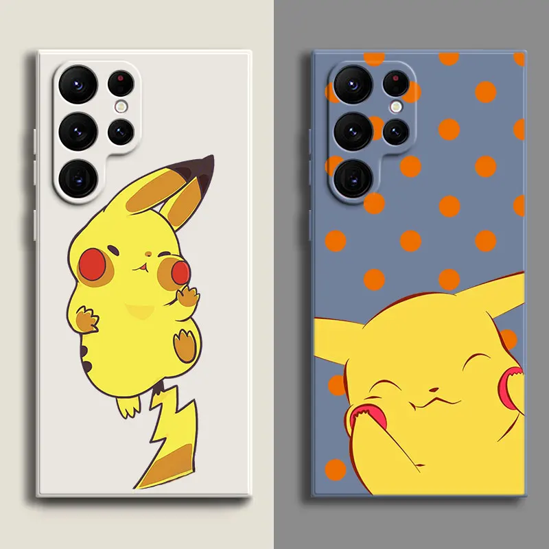 Cartoon Kawai Pikachu Custodia Per Samsung Galaxy S23 S22 S21 S20 Fe 5G S10E S10 S9 S8 Note 10 Plus 20 Ultra Square Liquid Cover