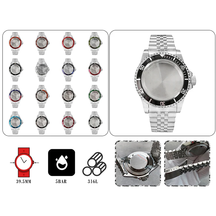 39.5Mm Vintage Case Crown End Pin 20Mm Jubilee Band 36.5Mm Dual Color Gmt Bezel Rotazione Bidirezionale Per Movimento Nh35/Nh36