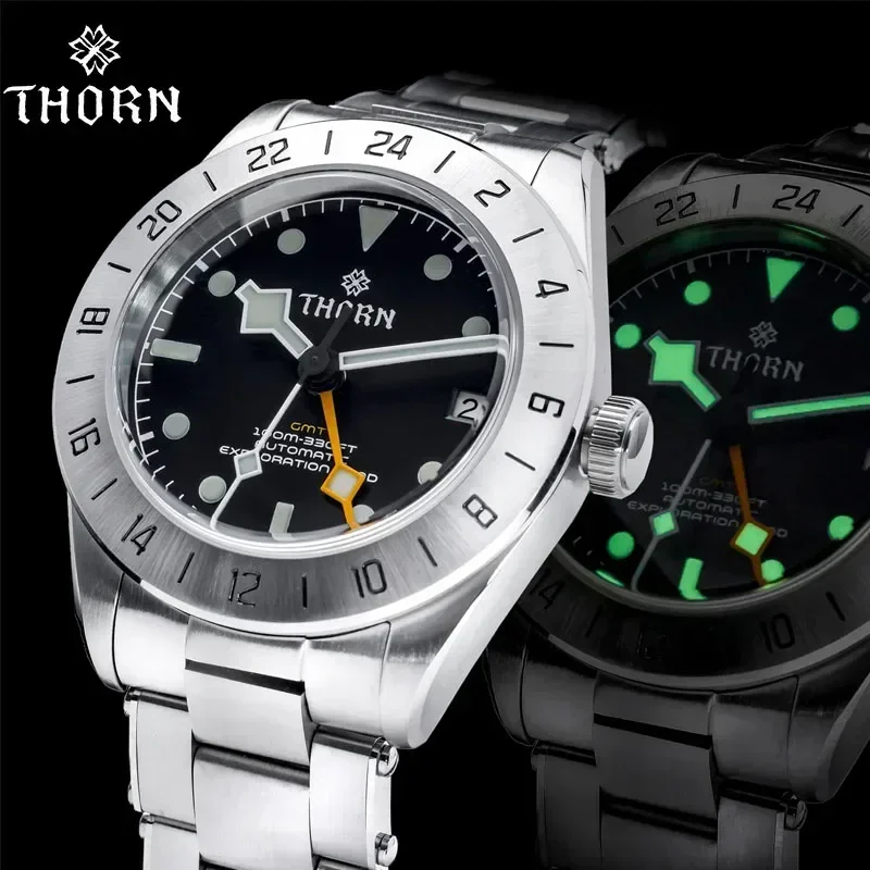 Thorn Gmt Vintage 39Mm Bb Watch Dual Time Zone Watch Nh34 Movimento Automatico Meccanico Biwan Orologio Impermeabile Per Uomo