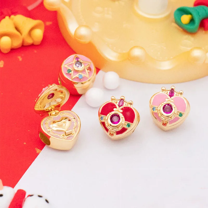 925 Sterling Silver Anime Sailor Moon Openable Cosmic Crystal Heart Compact Polly Pocket Charm Beads Per Pandora Bracciale Gifts