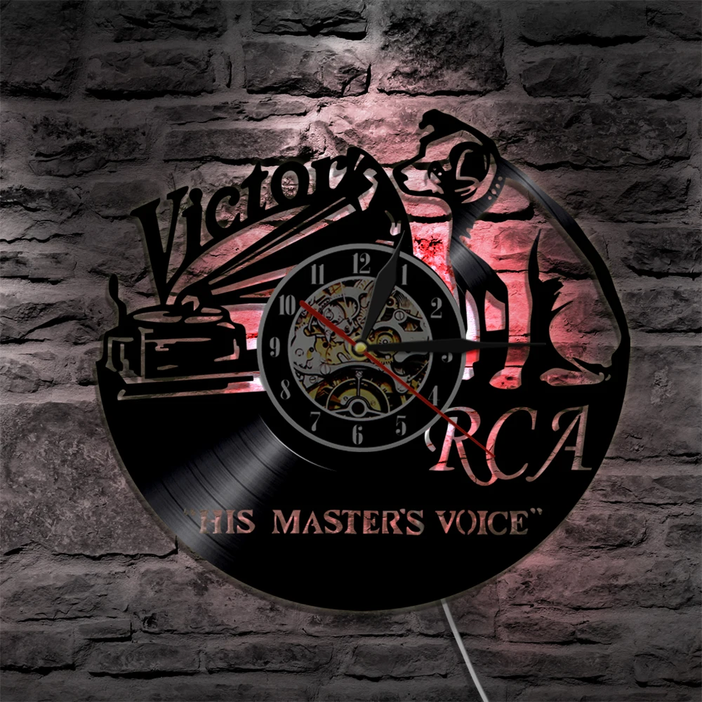 His Master Vioce And Dog Led Silhouette Light His Master Voice Wall Clock Led Lamp Home Decor Animal Nightlight Dog Lover Gift