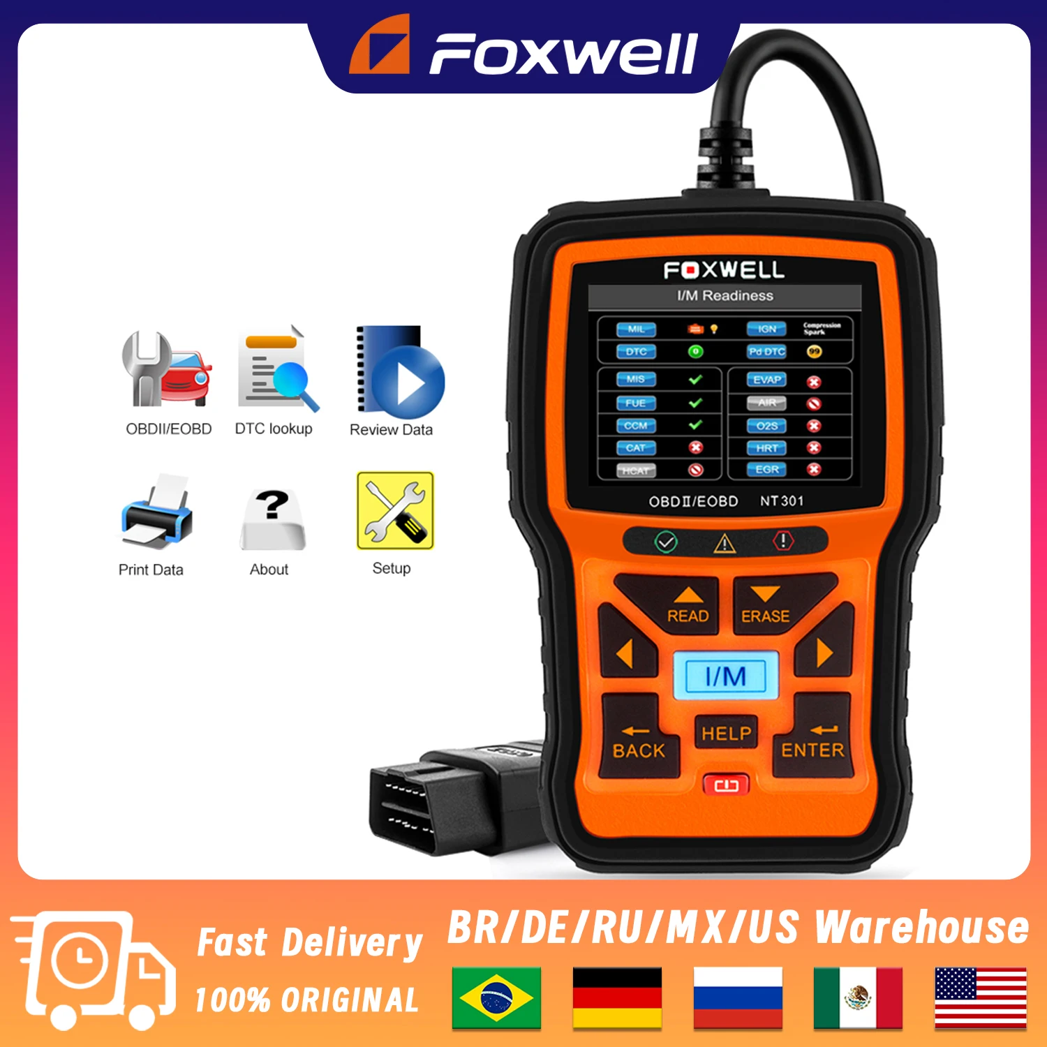 Foxwell Nt301 Obd2 Scanner Check Lettore Di Codici Motore Professionale Odb2 Obd2 Scanner Automobilistico Strumenti Diagnostici Per Auto Pk Elm327