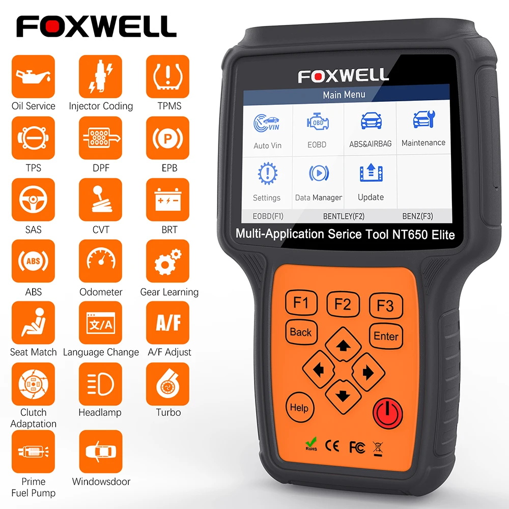 Foxwell Nt650 Elite Obd2 Scanner Lettore Di Codici Motore Abs Airbag Epb Oil Tpms 26 + Reset Obd2 Strumento Diagnostico Scanner Automobilistico