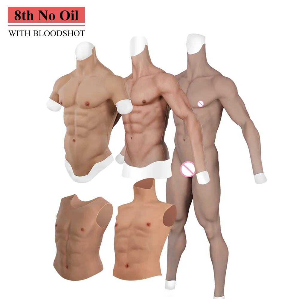 Crossdressing Men Fake Muscle Suit Full Body Fake Man Muscles Silicone Fake Chest Costumi Cosplay Protesi In Silicone Pantaloni