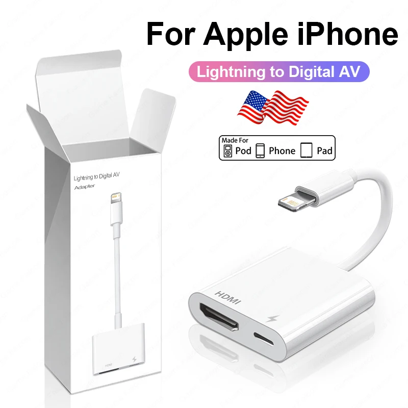 Origina Per Apple Lightning To Digital Av Adapter Per Iphone 14 Pro 13 12 11 Hdmi Projector Sync Screen Converter Con Ricarica