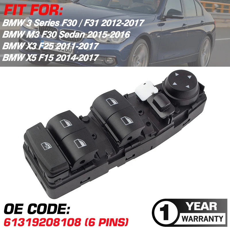 Pulsante Di Controllo Dell'Interruttore Dell'Alzacristallo Elettrico Principale 61319208108 Per Bmw Serie 3 F30 F31 Bmw M3 F30 Berlina Bmw X3 F25 Bmw 