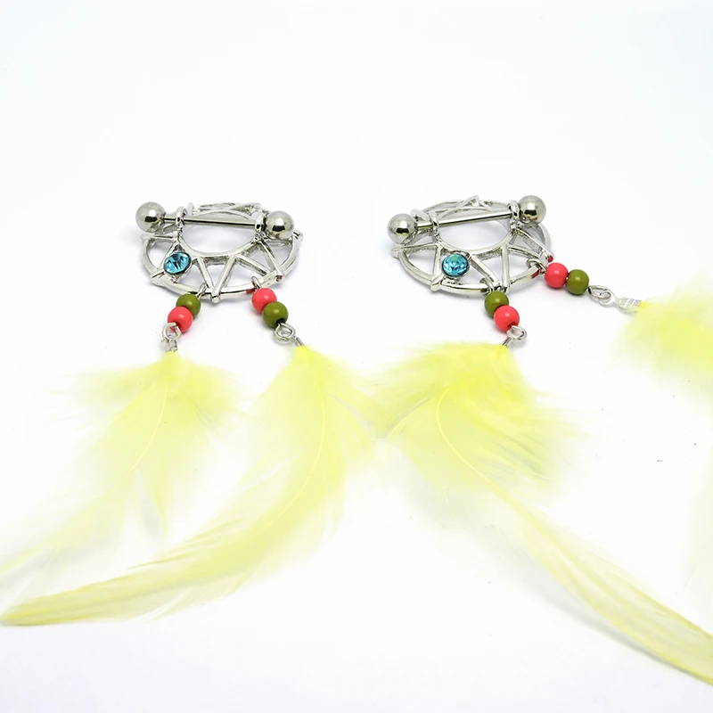 Prezzo Di Fabbrica! 2 Pz Boemia Reale Della Piuma 316L Acciaio Chirurgico Capezzolo Anelli Ciondola Per Le Donne Nipple Piercing Del Corpo
