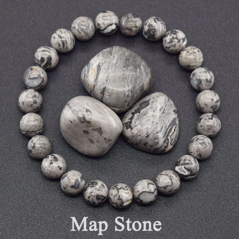 Real Natural Grey Picasso Map Stone Round Beads Stone Beads Bracciale Homme Energy Healing Jewelry For Women Yoga Meditation Gift