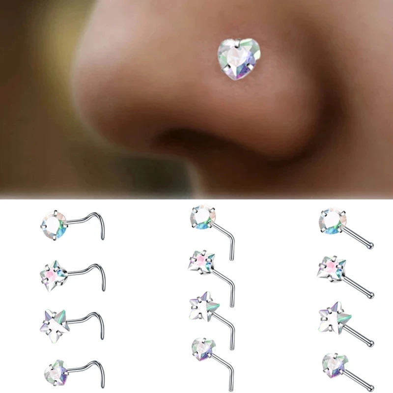 4 Pezzi In Acciaio Chirurgico Cuore Naso Anello Stud Pack Real Star L Forma Naso Piercing Stud Set Anelli Naso Quadrati Set Piercing Nariz Lote