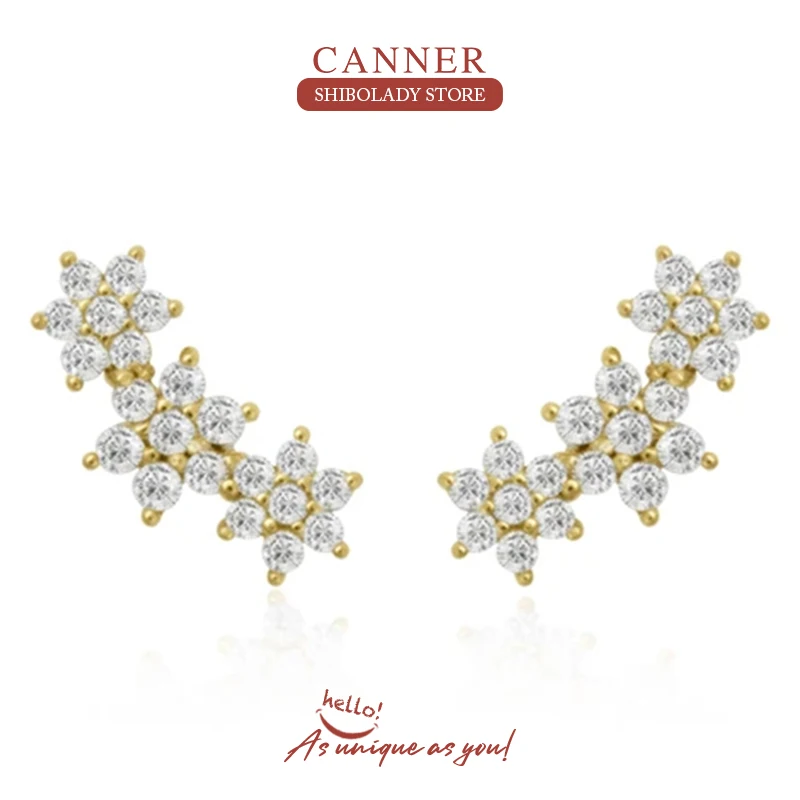 Orecchini A Forma Di Zircone Nero Fiore Canner Per Donna Orecchini A Bottone Penetranti In Vero Argento Sterling 100% Al 925