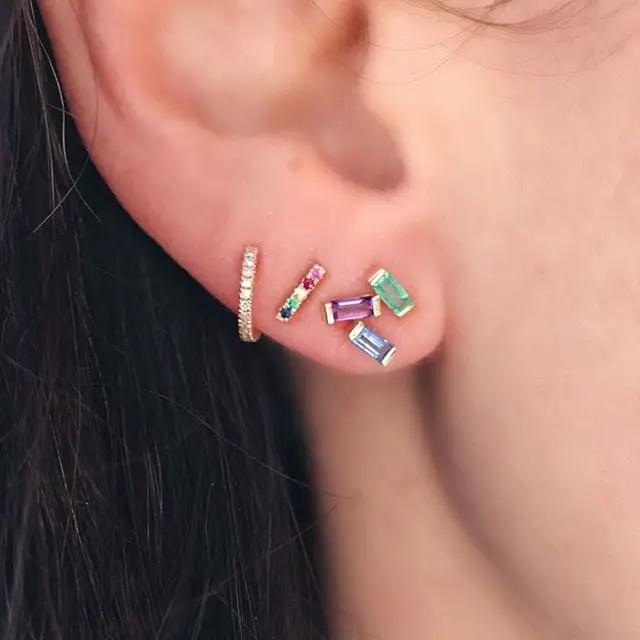 2024 Orecchini A Bottone Con Barra Geometica Minimalista 100% Genuine 925 Sterling Silver Simple Studs Bezel Geometry Cz Women Lovely Jewelry