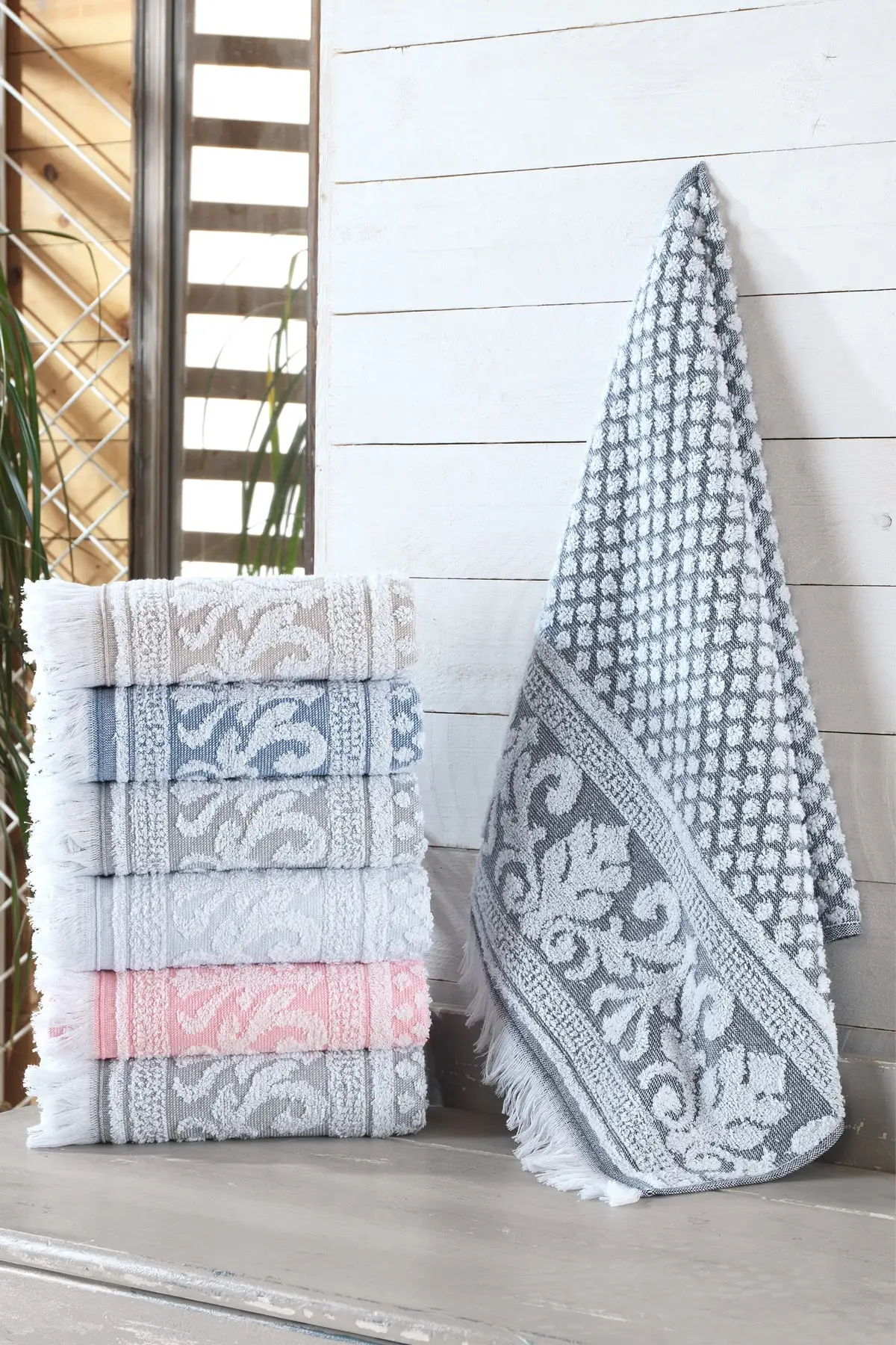 Riva 3D Rigging Jacquard Fringed 6'Lı 50X90 Cm Hand And Face Towel Set 153-89-0046 6 Pcs 50X90 Cm Hand And Face Towel Set Water Absorbent High