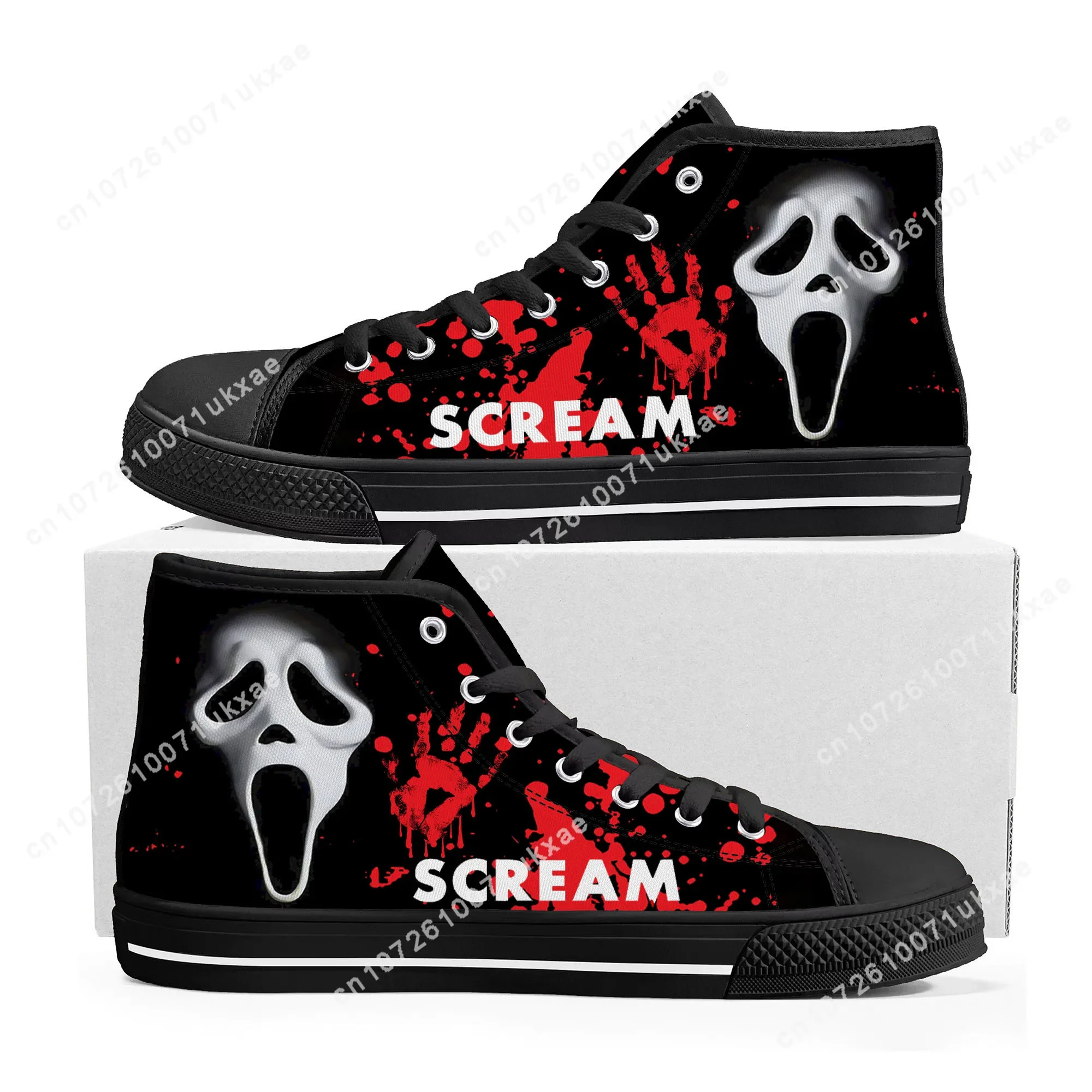 Scream Movie Billy Loomis Halloween High Top Sneakers Uomo Donna Adolescente Canvas Sneaker Casual Custom Made Shoe Personalizza Scarpa