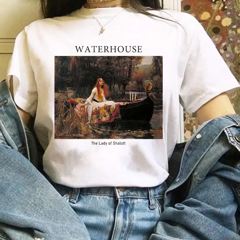 The Lady Of Shalott By John William Waterhouse T Shirt Romanticismo Vintage Estetica Art Maniche Lunghe O Corte